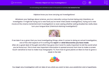 'Report on Your Investigation 2' worksheet