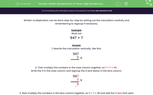 'Multiply Three-Digit Numbers by One-Digit Numbers Using Carrying' worksheet
