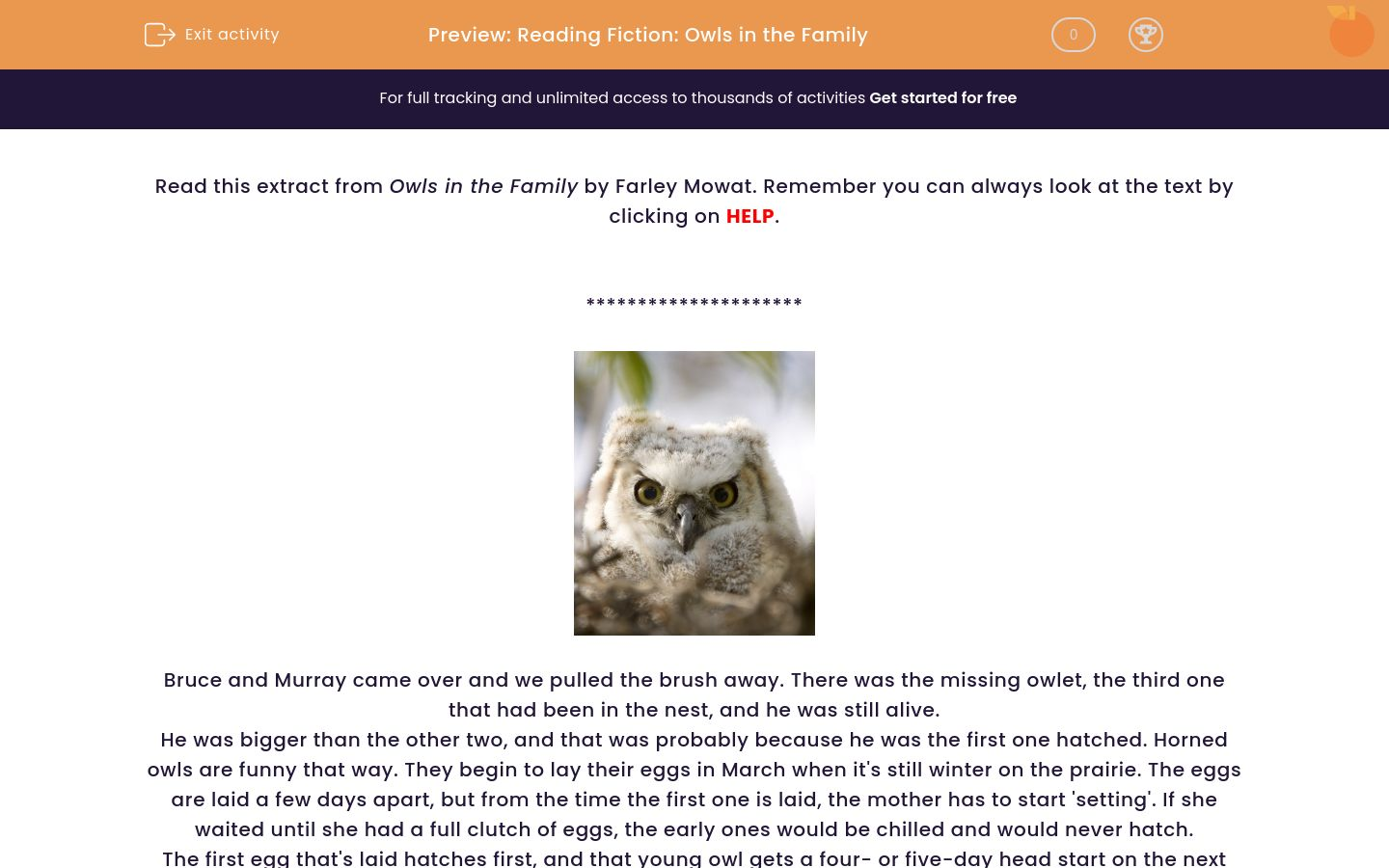 Answer Questions on an Extract From 'Owls in the Family' by Farley