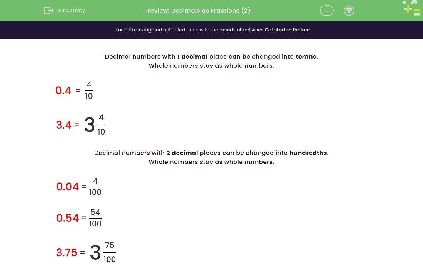 Convert Decimals to Fractions Worksheet EdPlace