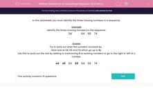 'Numbers in an Ascending Sequence: Fill in the Gaps' worksheet