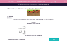'Multiply Four-Digit Numbers by a One-Digit Number' worksheet
