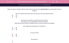 'Adding and Subtracting Fractions with Related Denominators' worksheet