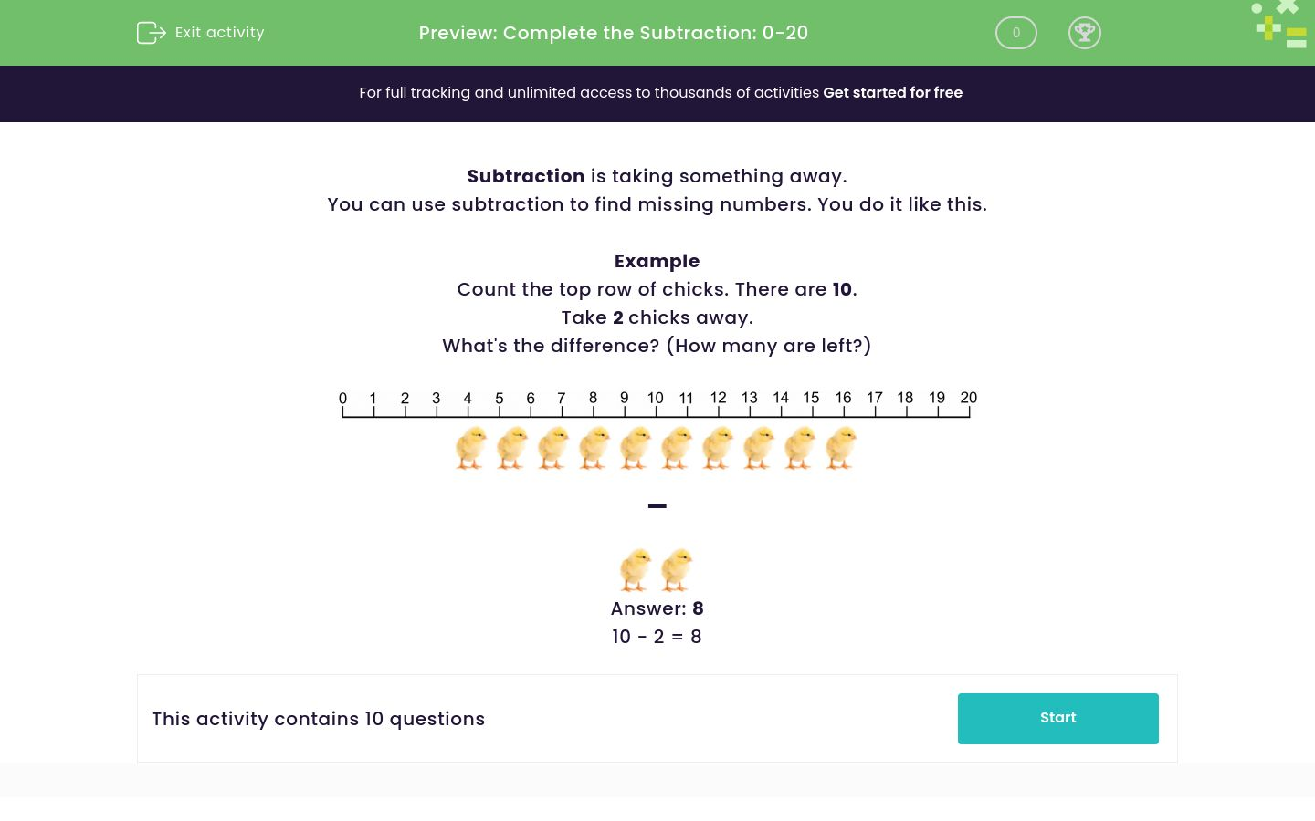 Complete the Subtraction: Numbers up to 20 Worksheet - EdPlace