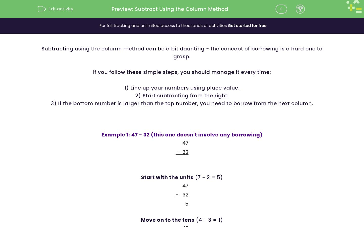 Subtract Using the Column Method Worksheet - EdPlace
