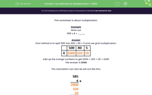'Two Methods for Multiplication: 1-9000' worksheet