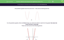 'Identify and Interpret the Significant Points of a Quadratic Graph' worksheet