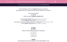 'Equations: Solutions to Harder Equations with Two Unknowns' worksheet