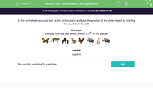'Know your numbers: Counting the position of animals' worksheet