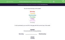 'Measuring Time: What Day is Missing?' worksheet