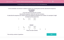 'Patterns and Number Sequence: Fill in the Gaps' worksheet
