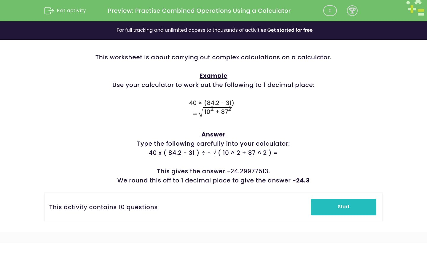 Practise Combined Operations Using a Calculator Worksheet - EdPlace