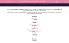 'Solve Simple Equations (Mixed Decimals)' worksheet