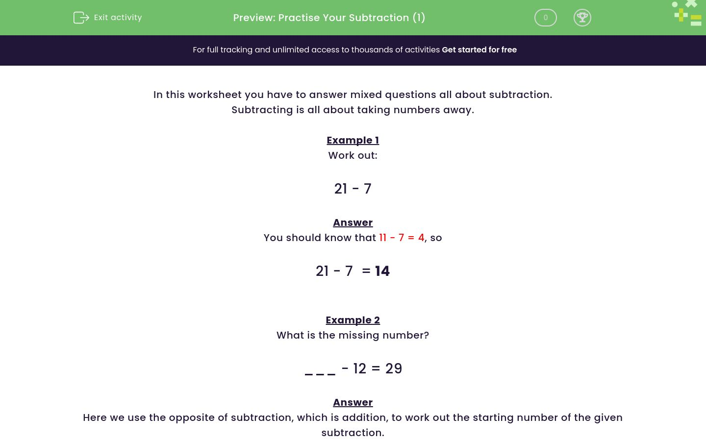 Practise Different Methods of Subtraction Worksheet - EdPlace