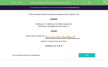 'Creating a Number Sequence From a Rule' worksheet