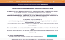'Evaluate the Effectiveness of the Presentation of Themes in 'The Merchant of Venice'' worksheet