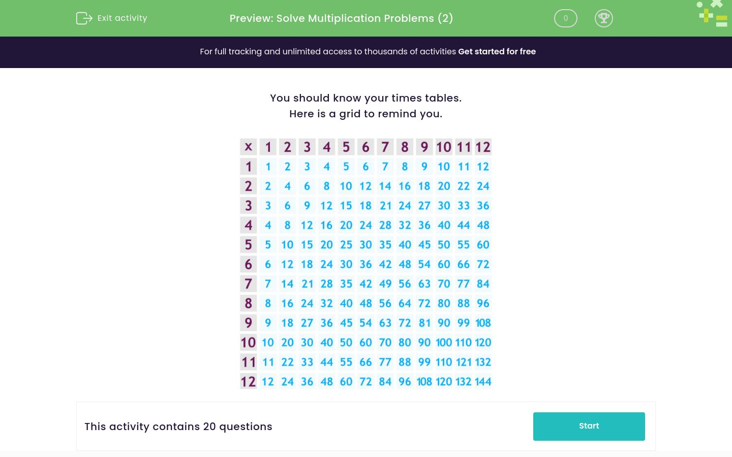 Use a Multiplication Grid to Solve Times Tables Worksheet - EdPlace