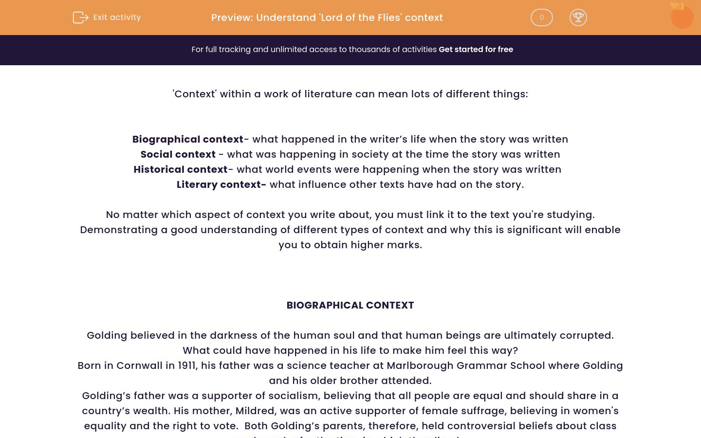 Understand 'Lord of the Flies' context Worksheet EdPlace