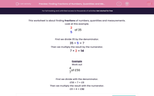 'Finding Fractions of Numbers, Quantities and Measurements' worksheet