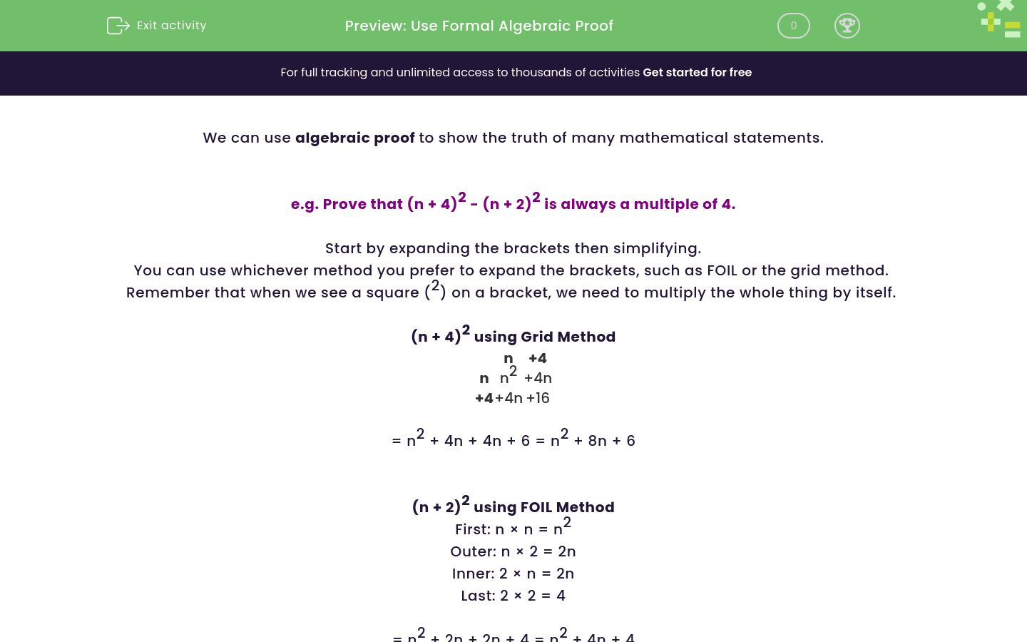 Use Formal Algebraic Proof Worksheet - EdPlace