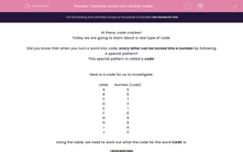 'Translate words into number codes' worksheet