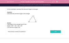 'Triangles: Calculate Unknown Angles' worksheet