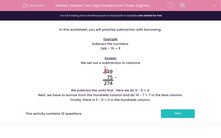 'Subtract Two-Digit Numbers from Three-Digit Numbers' worksheet