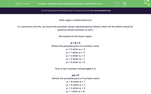 'Practise Solving Simple Equations With More Than One Possible Answer' worksheet