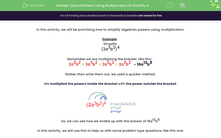 'Solve Problems Using Multiplication to Simplify Algebraic Powers ' worksheet