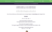 'Practise Working with Negative Numbers ' worksheet