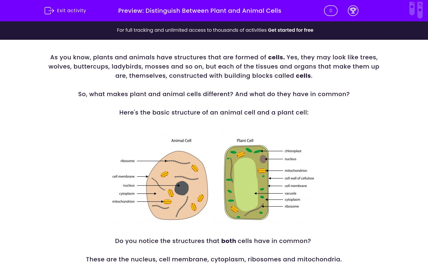 Distinguish Between Plant And Animal Cells Worksheet - EdPlace