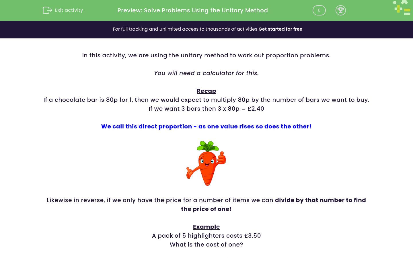 Solve Problems Using the Unitary Method Worksheet - EdPlace