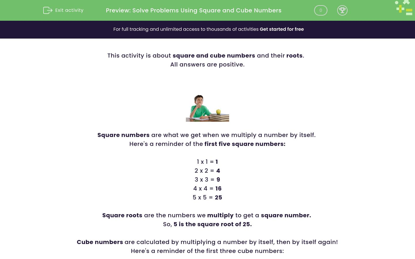 Solve Problems Using Square and Cube Numbers Worksheet - EdPlace