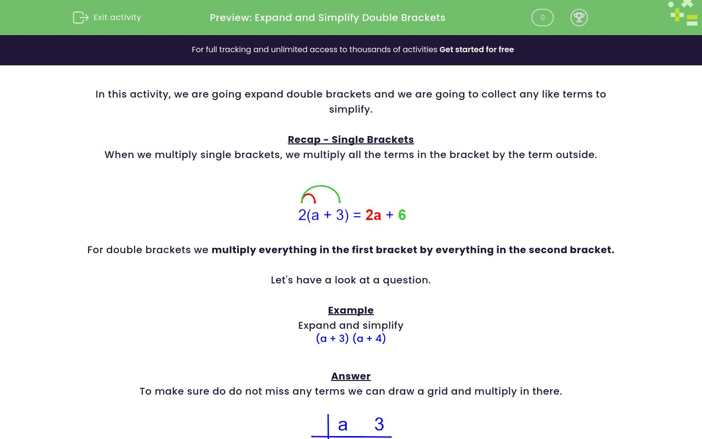 Expand and Simplify Double Brackets Worksheet - EdPlace
