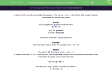 'Identify if a Coordinate Point Lies on a Straight Line of Equation y = mx + c' worksheet