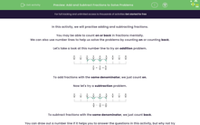 'Add and Subtract Fractions to Solve Problems' worksheet