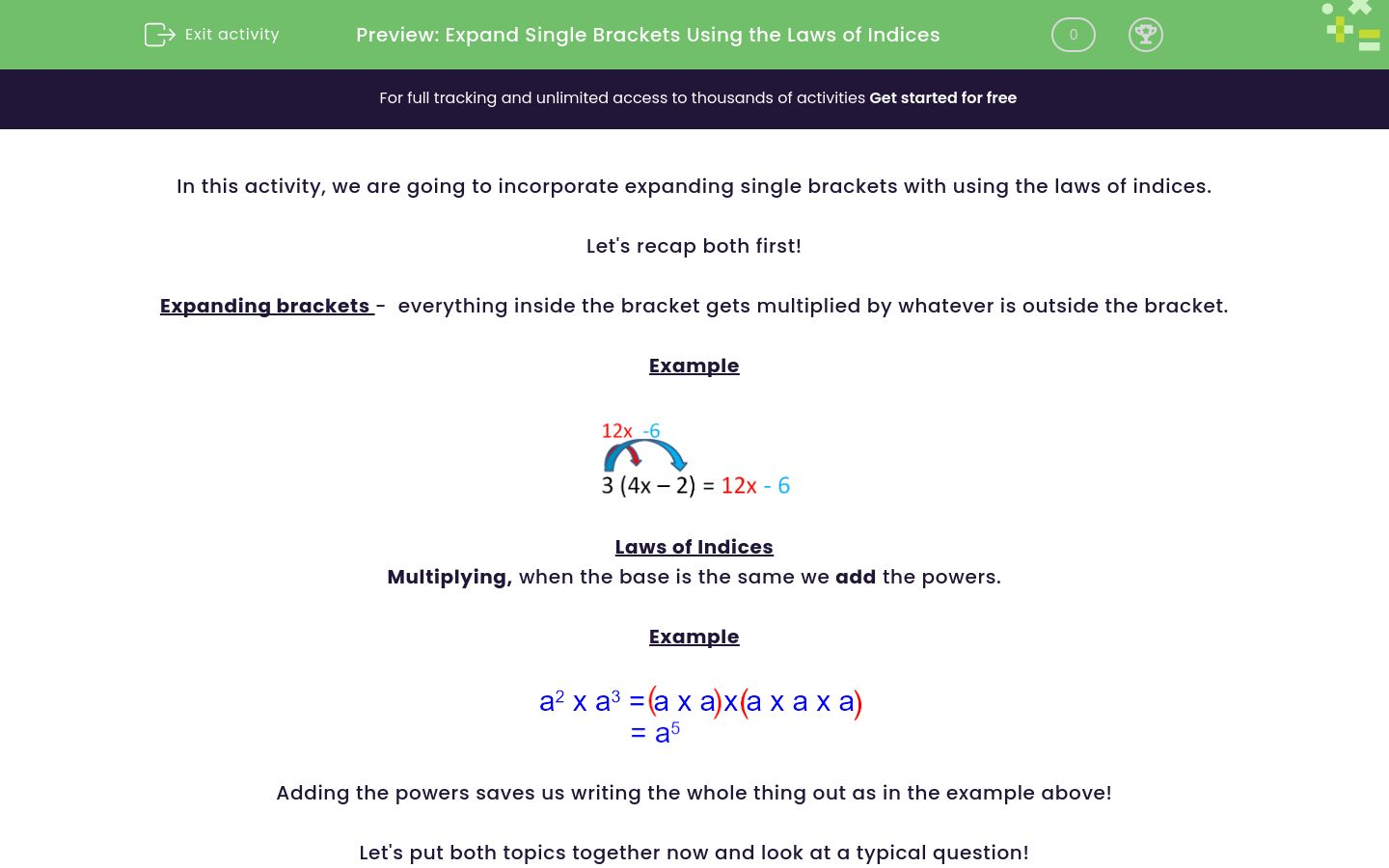 Expand Single Brackets Using the Laws of Indices Worksheet EdPlace