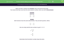 'Practise Adding and Subtracting Mixed Number Fractions With the Same Denominator' worksheet