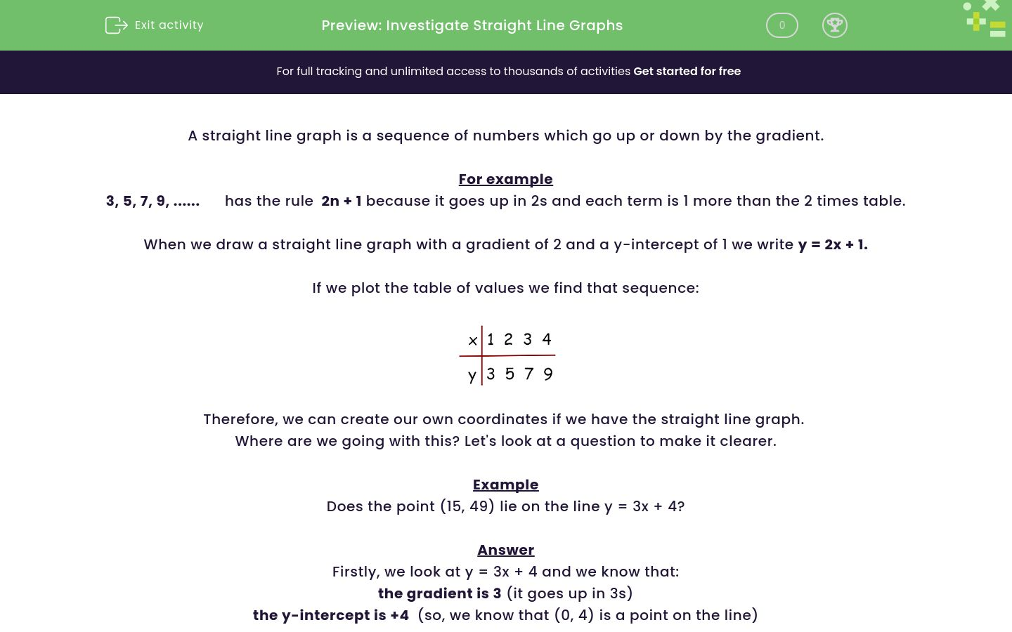 Investigate Straight Line Graphs Worksheet - EdPlace