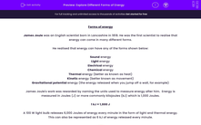 'Explore Different Forms of Energy' worksheet