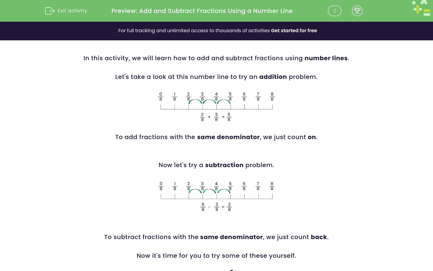 Add and Subtract Fractions Using a Number Line Worksheet - EdPlace