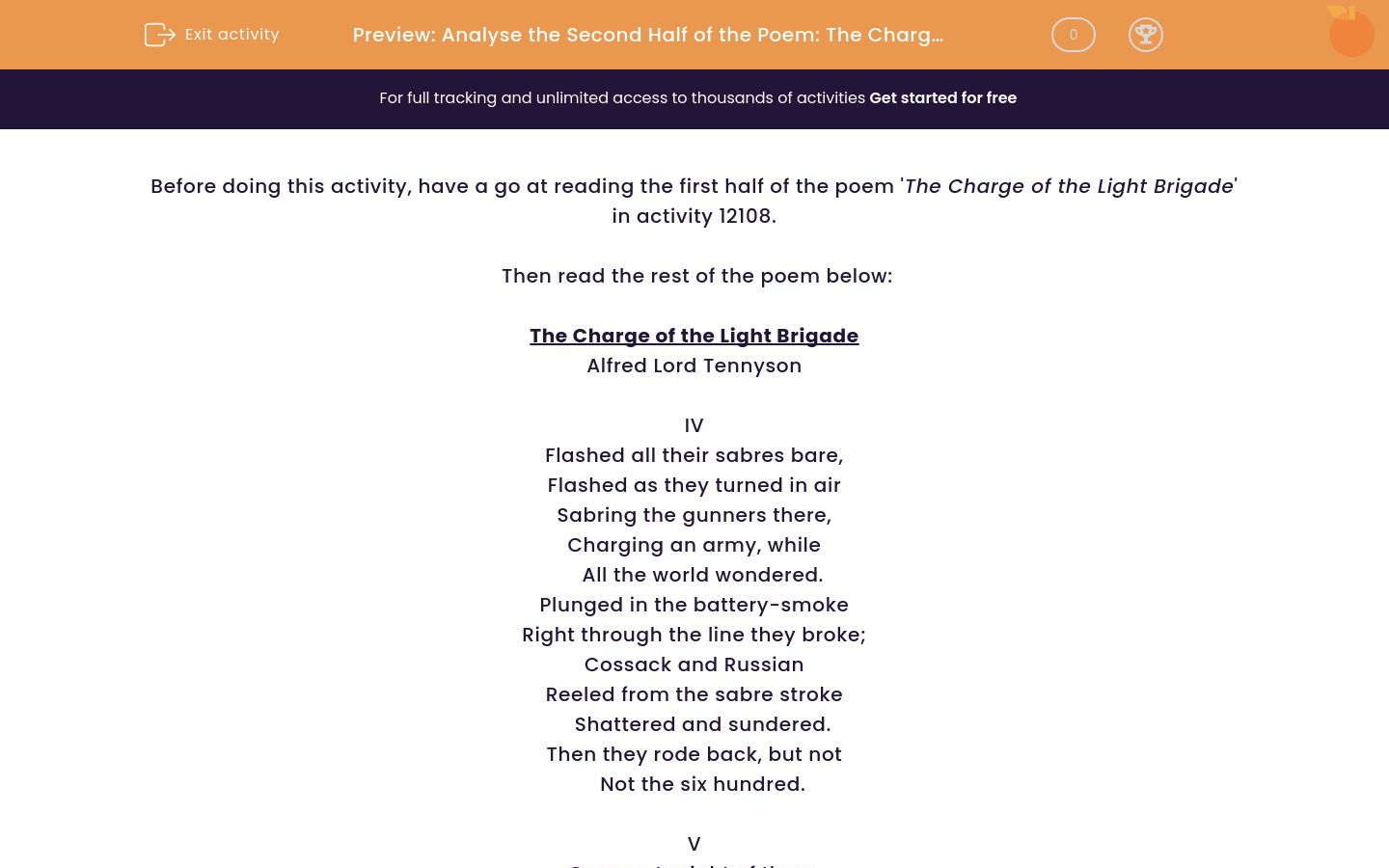 Analyse the Second Half of the Poem: The Charge of the Light Brigade ...