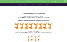 'Compare Unit Fractions of Numbers or Quantities' worksheet