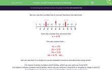 'Convert Simple Fractions to Decimals' worksheet