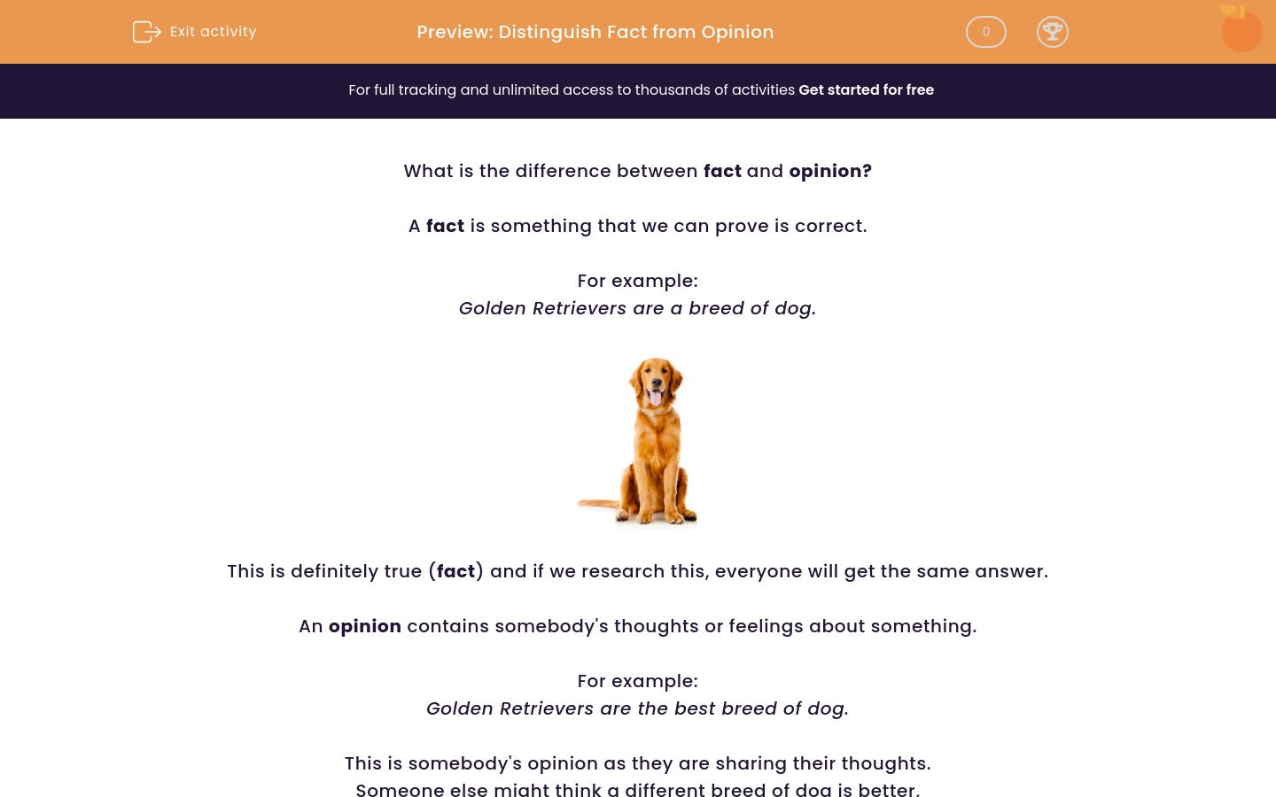 Distinguish Fact from Opinion Worksheet - EdPlace