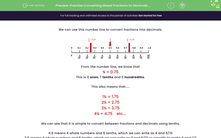 'Practise Converting  Mixed Fractions to Decimals Including Hundredths' worksheet