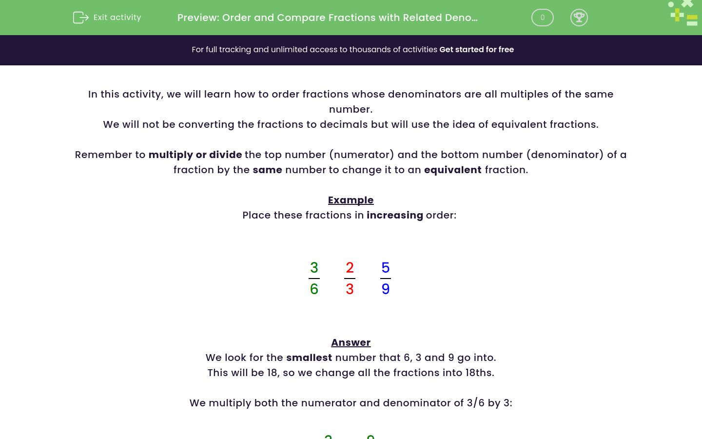 Order and compare fractions with related denominators worksheet edplace