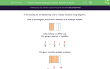 'Practise Multiplying Fractions by Whole Numbers Using Diagrams' worksheet