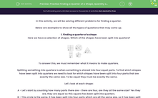 'Practise Finding a Quarter of a Shape, Quantity or Length' worksheet