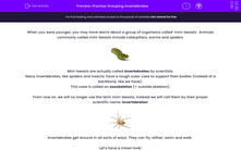 'Practise Grouping Invertebrates' worksheet